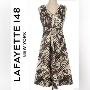 Lafayette 148 New York Brown and Cream Midi Dress